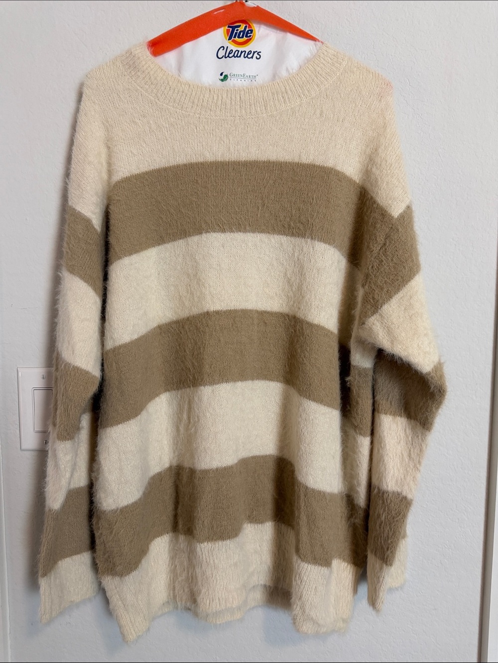 Universal Thread Cream and Tan Striped Crewneck Sweater